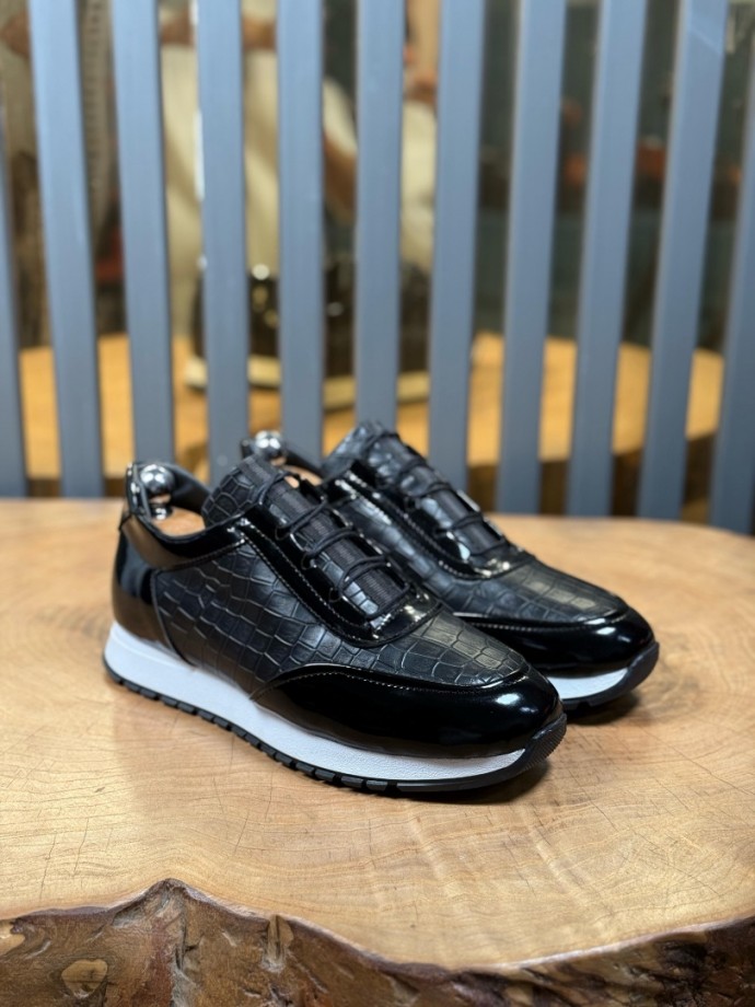 YENİ SEZON ZR SNEAKER MODEL - SİYAH RUGAN KROKAN YENİ SEZON ZR SNEAKER MODEL - SİYAH RUGAN KROKAN