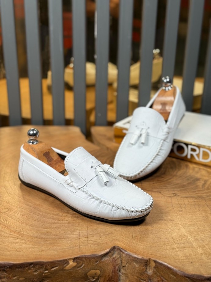 YENİ SEZON YAZLIK PÜSKÜL ROK MODEL - BEYAZ KROKAN DERİ