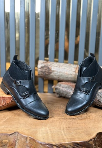 YENİ SEZON KLASİK ÇİFT TOKA MODEL BOT - SİYAH DERİ 