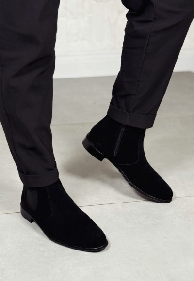 YENİ SEZON KLASİK İTALYAN FERMUARLI BOT - SİYAH SÜET DERİ BOT