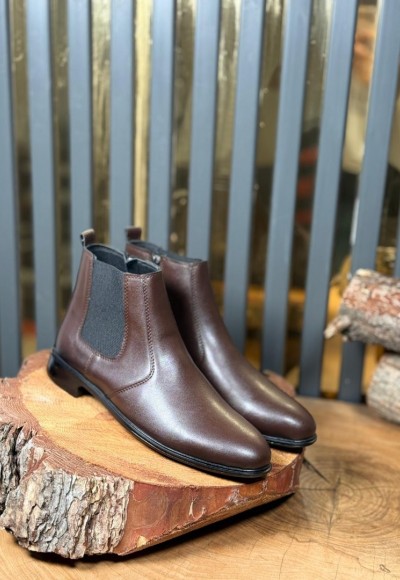 YENİ SEZON KLASİK İTALYAN FERMUARLI BOT - KAHVERENGİ DERİ BOT