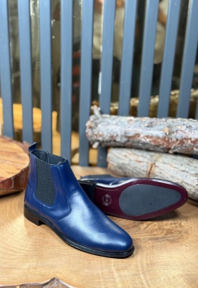 YENİ SEZON KLASİK İTALYAN BANDAJLI BOT - LACİVERT DERİ BOT