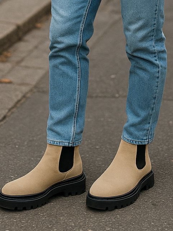 2025 BEJ SÜET BANDAJLI ÖNÜ DERİ PRD EVA BOT - BEJ SÜET BOT