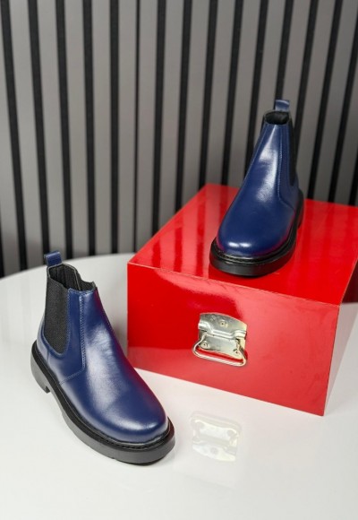 2025 CHELSEA LACİVERT DERİ BANDAJLI BOT - LACİVERT DERİ BOT