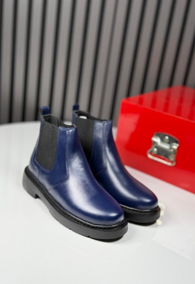 2025 CHELSEA LACİVERT DERİ BANDAJLI BOT - LACİVERT DERİ BOT