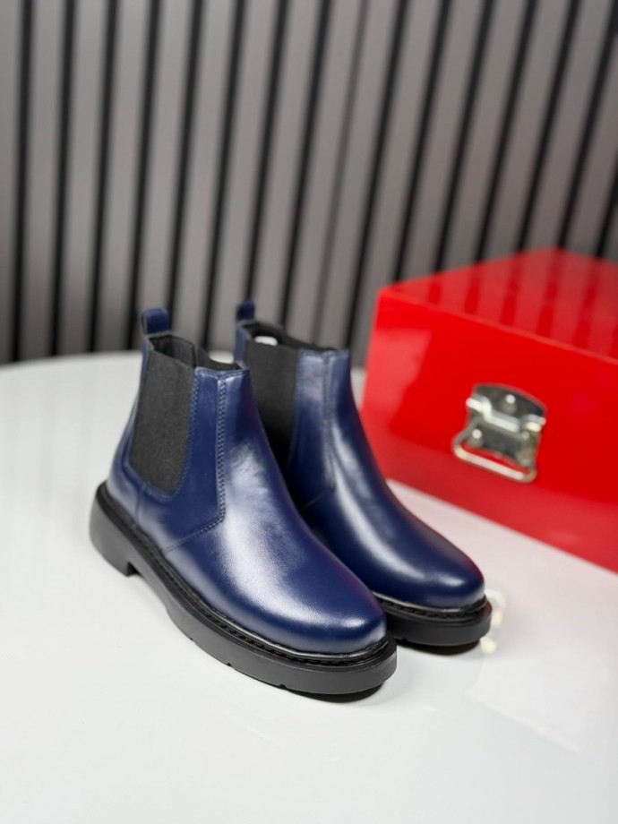 2025 CHELSEA LACİVERT DERİ BANDAJLI BOT - LACİVERT DERİ BOT