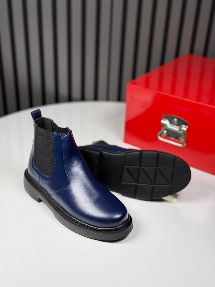 2025 CHELSEA LACİVERT DERİ BANDAJLI BOT - LACİVERT DERİ BOT