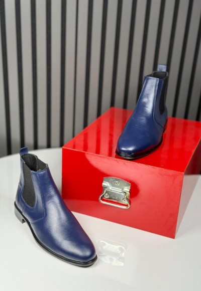 2025 KLASİK İTALYAN LACİVERT DERİ BANDAJLI BOT - LACİVERT DERİ BOT