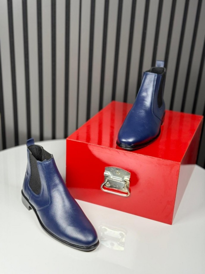 2025 KLASİK İTALYAN LACİVERT DERİ BANDAJLI BOT - LACİVERT DERİ BOT