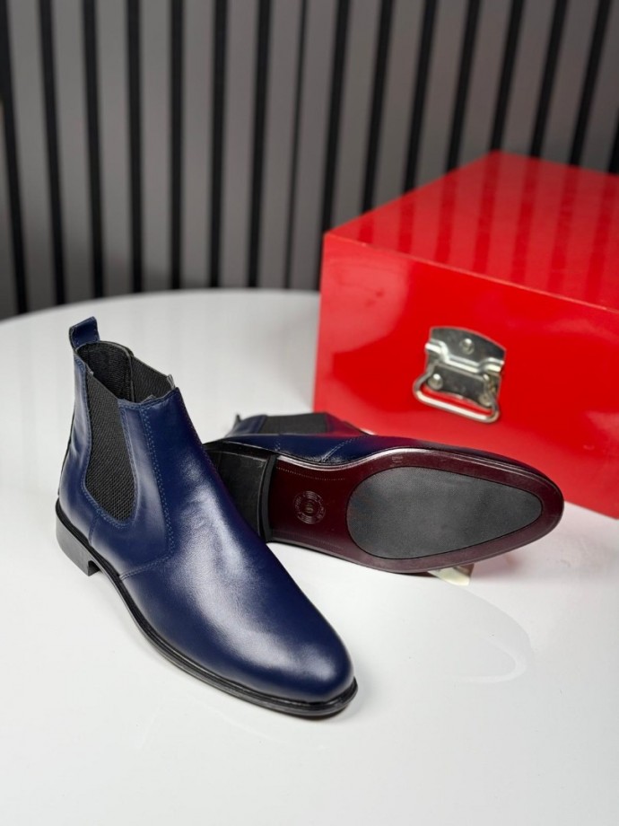 2025 KLASİK İTALYAN LACİVERT DERİ BANDAJLI BOT - LACİVERT DERİ BOT