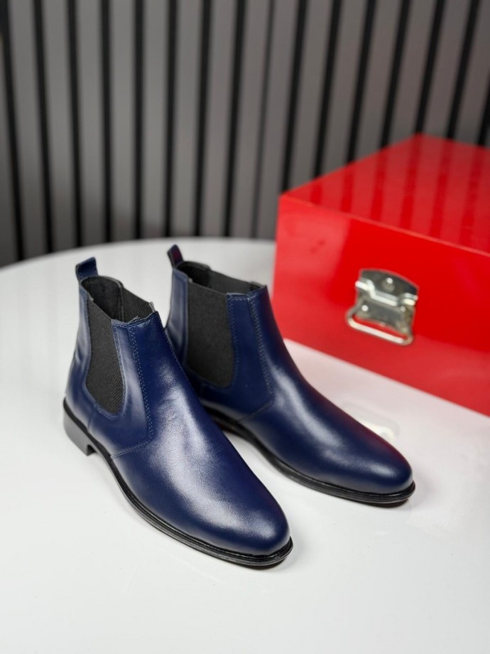 2025 KLASİK İTALYAN LACİVERT DERİ BANDAJLI BOT - LACİVERT DERİ BOT