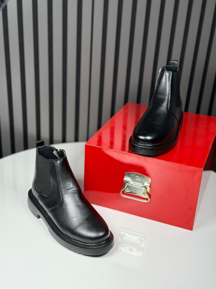 2025 İTALYAN SİYAH DERİ FERMUARLI EVA BOT - SİYAH DERİ BOT