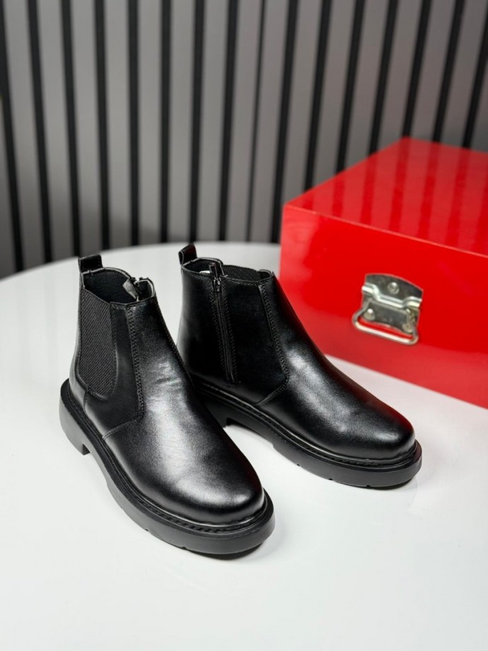 2025 İTALYAN SİYAH DERİ FERMUARLI EVA BOT - SİYAH DERİ BOT