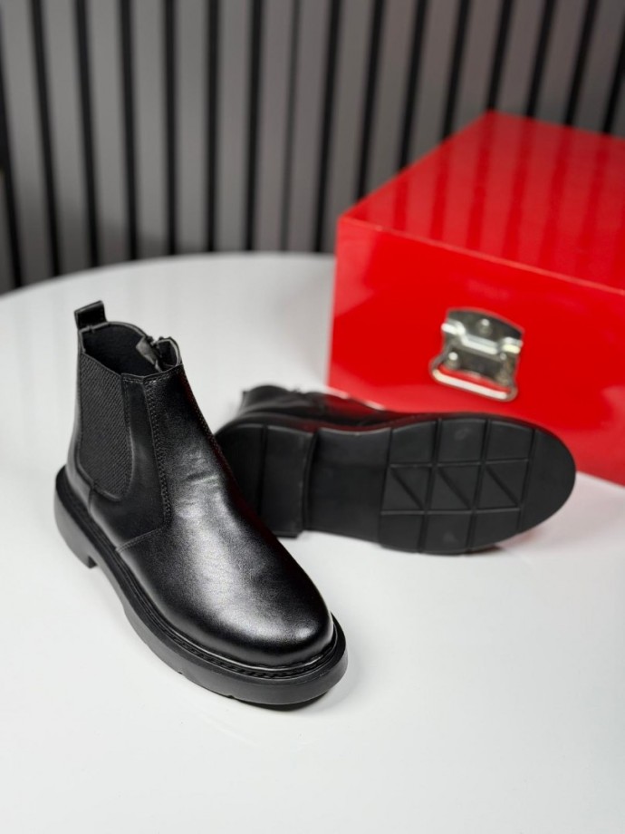 2025 İTALYAN SİYAH DERİ FERMUARLI EVA BOT - SİYAH DERİ BOT