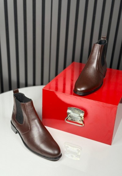 2025 KLASİK İTALYAN KAHVERENGİ DERİ BANDAJLI BOT - KAHVERENGİ DERİ BOT