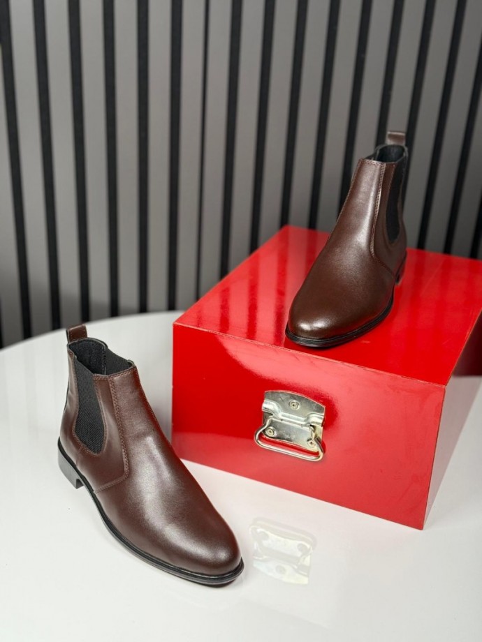 2025 KLASİK İTALYAN KAHVERENGİ DERİ BANDAJLI BOT - KAHVERENGİ DERİ BOT