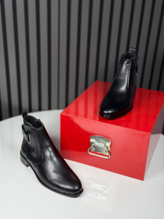 025 KLASİK İTALYAN SİYAH DERİ ÇIRTLI BOT - SİYAH DERİ BOT