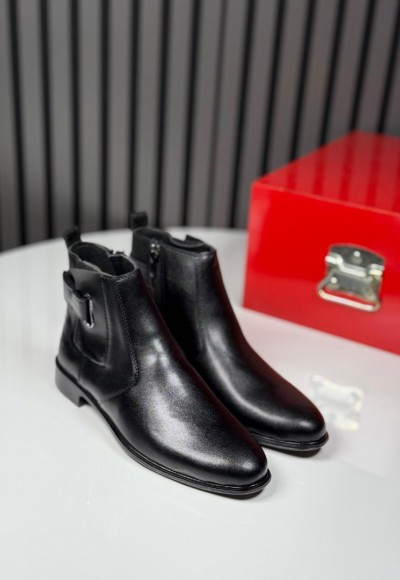 025 KLASİK İTALYAN SİYAH DERİ ÇIRTLI BOT - SİYAH DERİ BOT