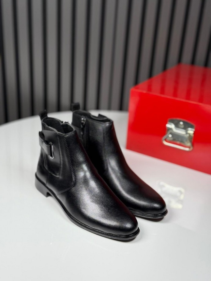 025 KLASİK İTALYAN SİYAH DERİ ÇIRTLI BOT - SİYAH DERİ BOT