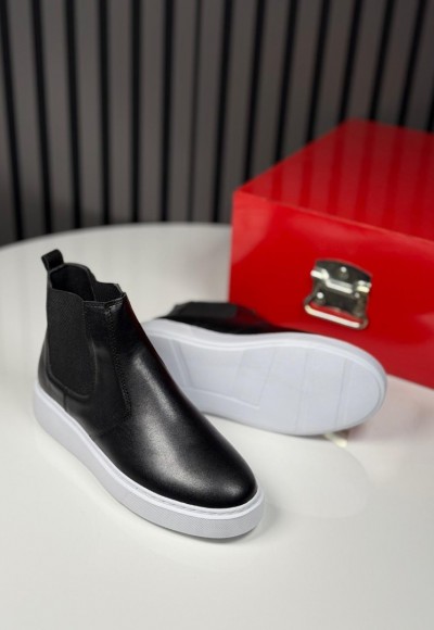 2025 SİSLEY CHELSEA SİYAH DERİ BANDAJLI BOT - SİYAH DERİ BOT