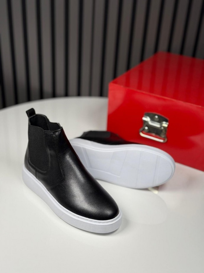 2025 SİSLEY CHELSEA SİYAH DERİ BANDAJLI BOT - SİYAH DERİ BOT