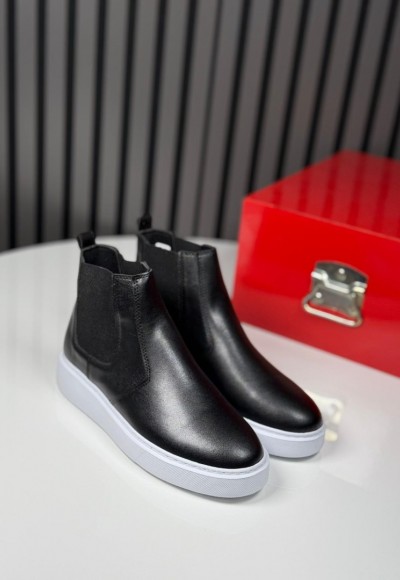 2025 SİSLEY CHELSEA SİYAH DERİ BANDAJLI BOT - SİYAH DERİ BOT