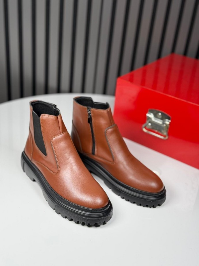 2025 CHELSEA İTALYAN TABA DERİ FERMUARLI EVA BOT - TABA DERİ BOT