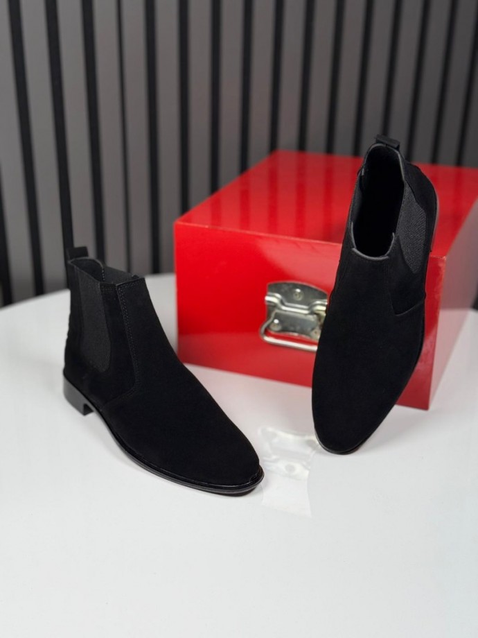 2025 KLASİK İTALYAN SİYAH SÜET BANDAJLI BOT - SİYAH SÜET BOT