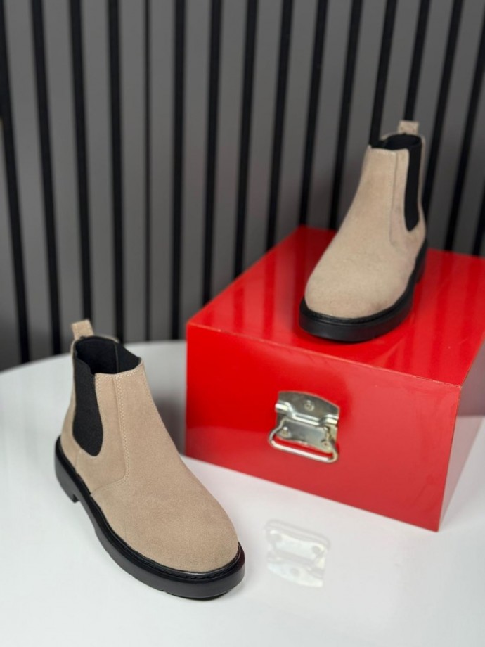 2025 CHELSEA İTALYAN BEJ SÜET BANDAJLI EVA BOT - BEJ SÜET BOT