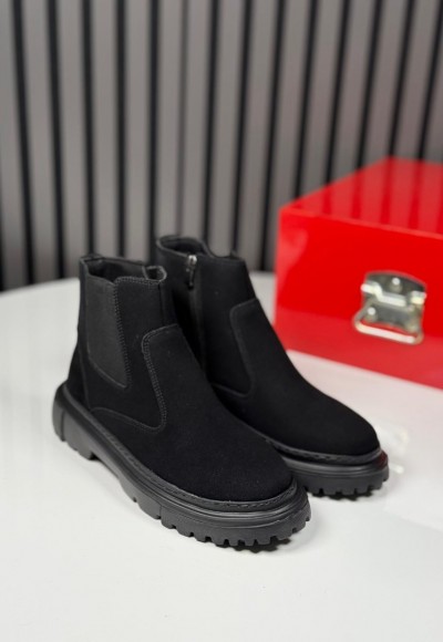 2025 CHELSEA İTALYAN SİYAH SÜET FERMUARLI EVA BOT - SİYAH SÜET BOT