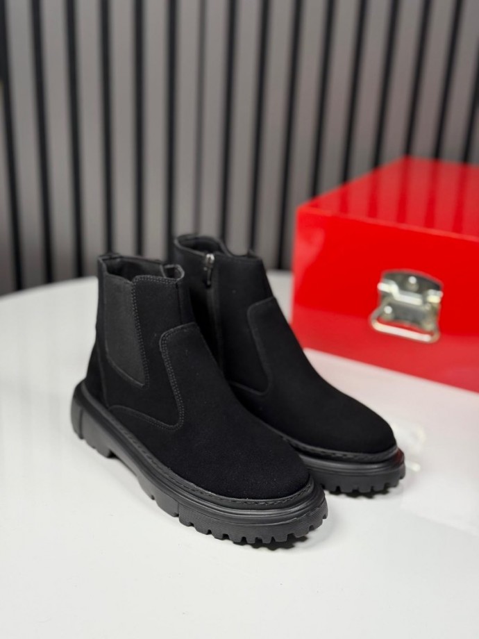 2025 CHELSEA İTALYAN SİYAH SÜET FERMUARLI EVA BOT - SİYAH SÜET BOT