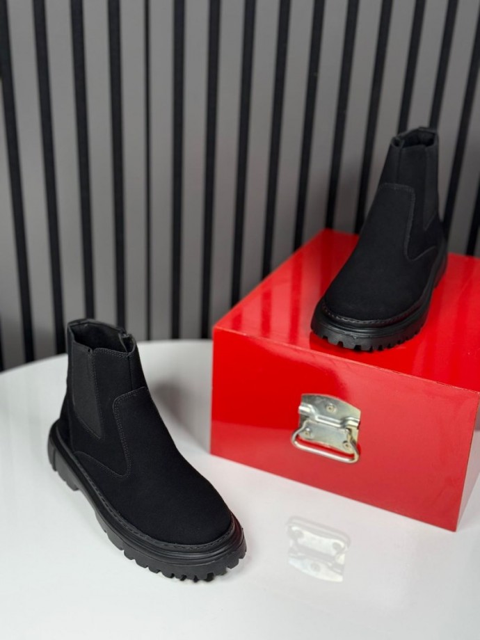 2025 CHELSEA İTALYAN SİYAH SÜET FERMUARLI EVA BOT - SİYAH SÜET BOT