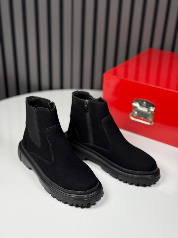 2025 CHELSEA İTALYAN SİYAH SÜET FERMUARLI EVA BOT - SİYAH SÜET BOT