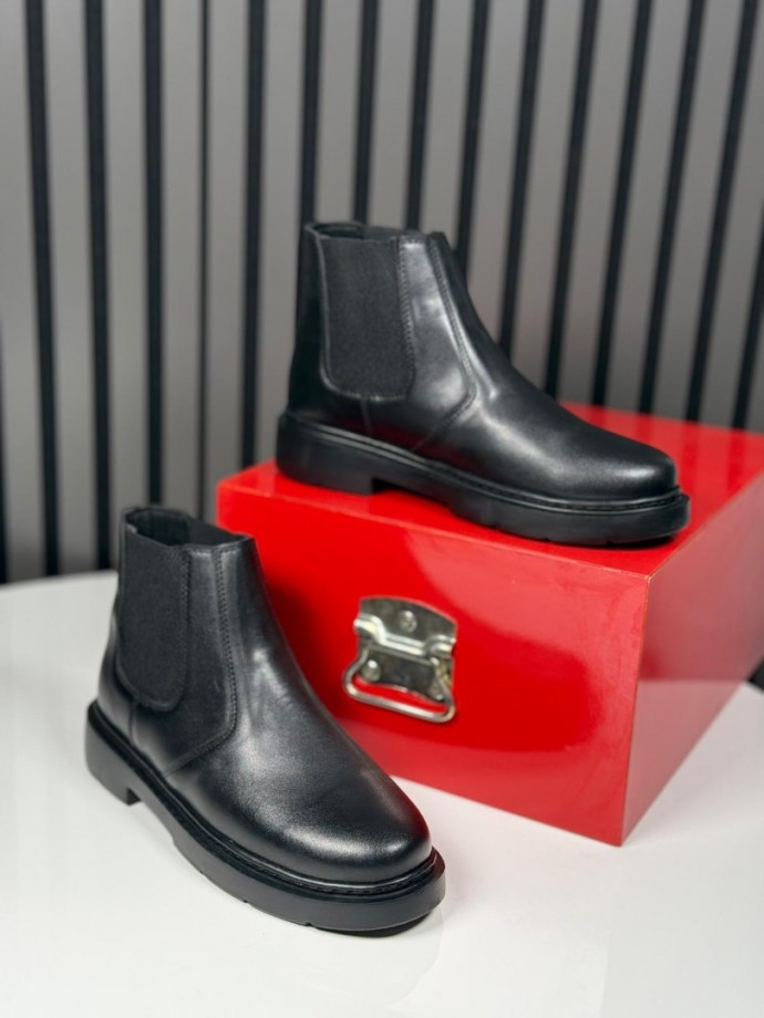 2025 CHELSEA İTALYAN SİYAH DERİ FERMUARLI EVA BOT - SİYAH DERİ BOT