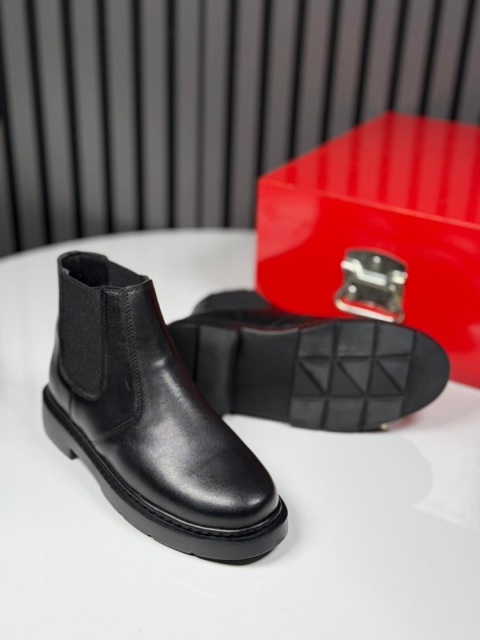 2025 CHELSEA İTALYAN SİYAH DERİ FERMUARLI EVA BOT - SİYAH DERİ BOT
