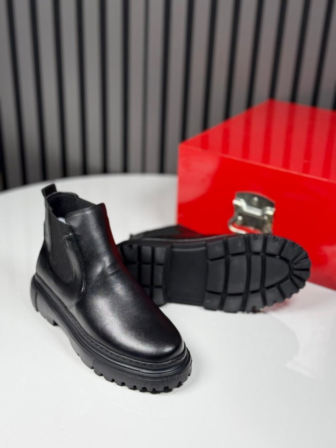  2025 CHELSEA İTALYAN SİYAH DERİ BANDAJLI EVA BOT - SİYAH DERİ BOT