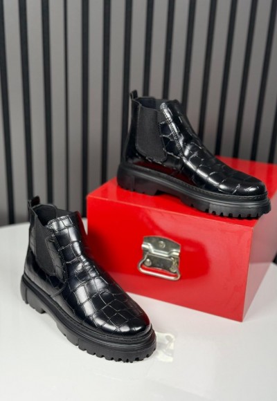 2025 CHELSEA İTALYAN SİYAH KORKAK DERİ BANDAJLI EVA BOT- SİYAH KORKAN BOT