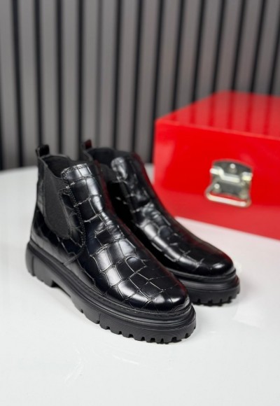 2025 CHELSEA İTALYAN SİYAH KORKAK DERİ BANDAJLI EVA BOT- SİYAH KORKAN BOT