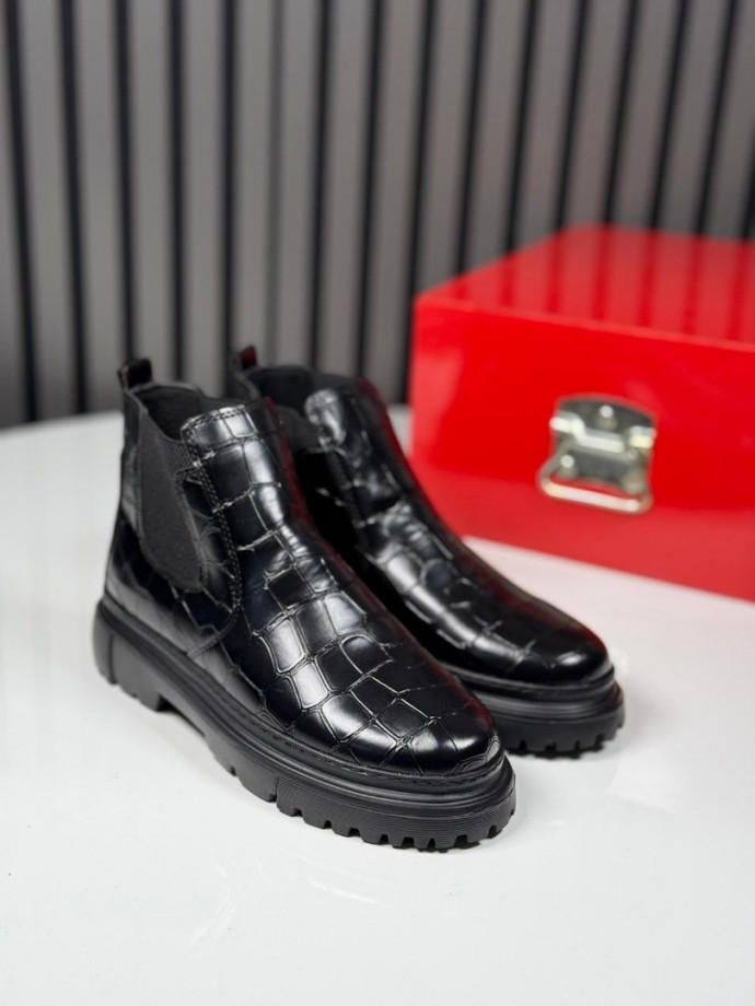 2025 CHELSEA İTALYAN SİYAH KORKAK DERİ BANDAJLI EVA BOT- SİYAH KORKAN BOT