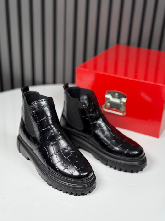 2025 CHELSEA İTALYAN SİYAH KORKAK DERİ BANDAJLI EVA BOT- SİYAH KORKAN BOT