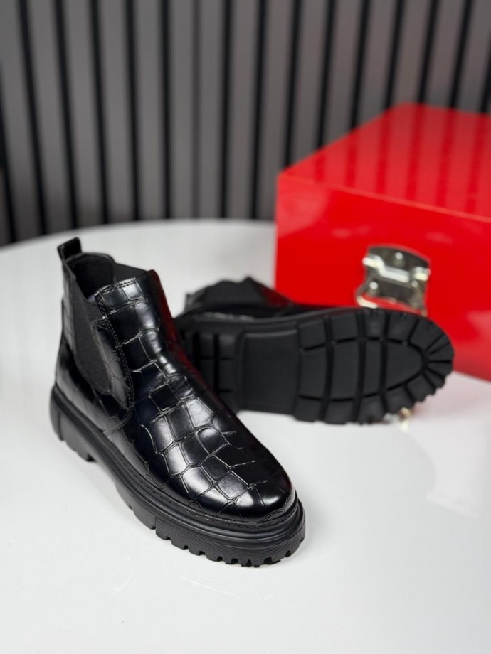 2025 CHELSEA İTALYAN SİYAH KORKAK DERİ BANDAJLI EVA BOT- SİYAH KORKAN BOT