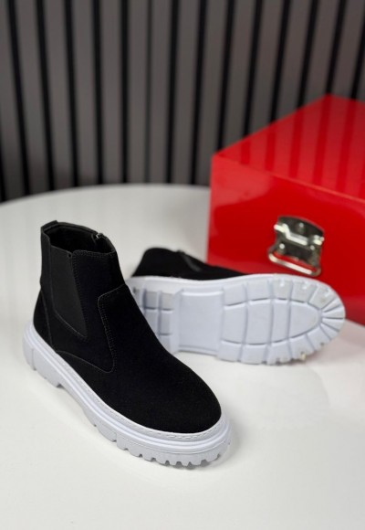 2025 CHELSEA İTALYAN SİYAH SÜET DERİ FERMUARLI EVA BOT - SİYAH SÜET BOT