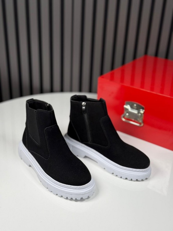 2025 CHELSEA İTALYAN SİYAH SÜET DERİ FERMUARLI EVA BOT - SİYAH SÜET BOT