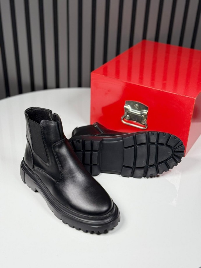 2025 CHELSEA İTALYAN SİYAH DERİ FERMUARLI EVA BOT  - SİYAH DERİ BOT