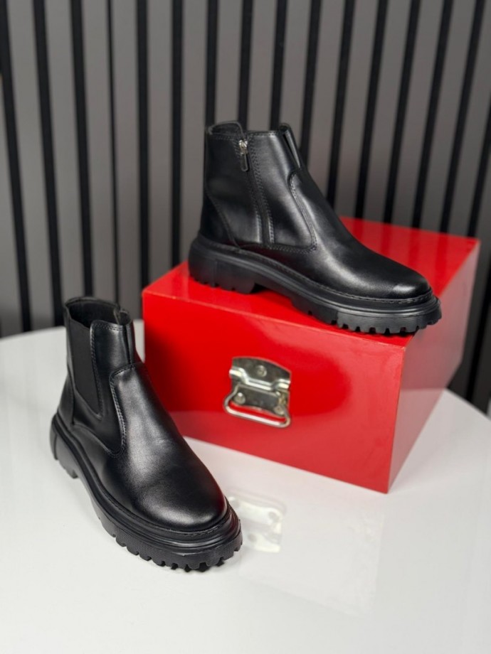 2025 CHELSEA İTALYAN SİYAH DERİ FERMUARLI EVA BOT  - SİYAH DERİ BOT