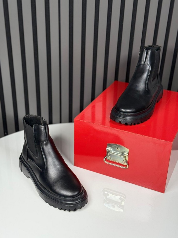 2025 CHELSEA İTALYAN SİYAH DERİ FERMUARLI EVA BOT  - SİYAH DERİ BOT