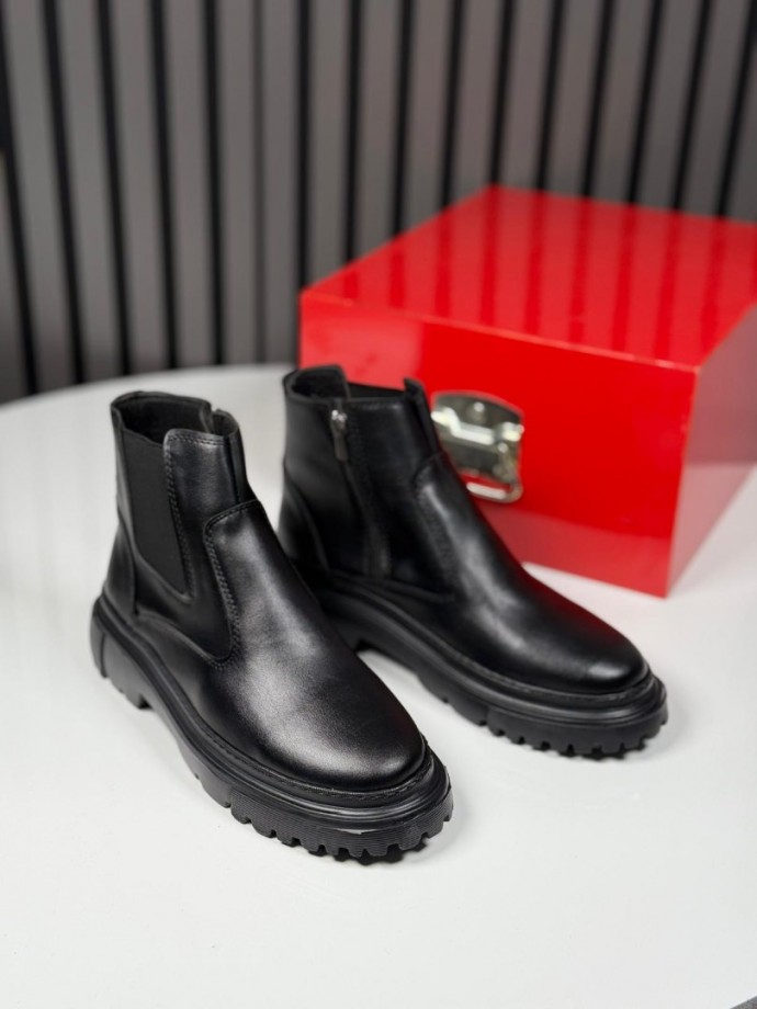 2025 CHELSEA İTALYAN SİYAH DERİ FERMUARLI EVA BOT  - SİYAH DERİ BOT