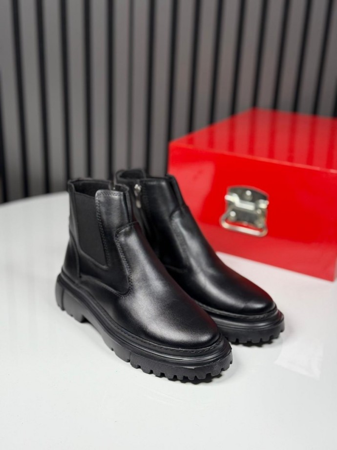 2025 CHELSEA İTALYAN SİYAH DERİ FERMUARLI EVA BOT  - SİYAH DERİ BOT