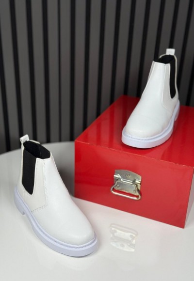 2025 CHELSEA İTALYAN BEYAZ DERİ BANDAJLI EVA BOT  - BEYAZ DERİ BOT