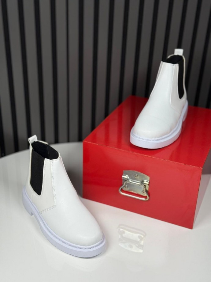 2025 CHELSEA İTALYAN BEYAZ DERİ BANDAJLI EVA BOT  - BEYAZ DERİ BOT